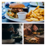 Hamburagre with fries in the dish