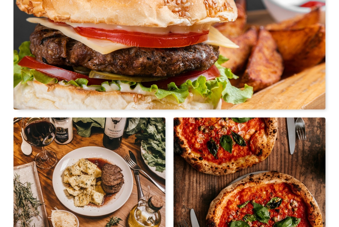 Collage image of Hammburger, Pizza