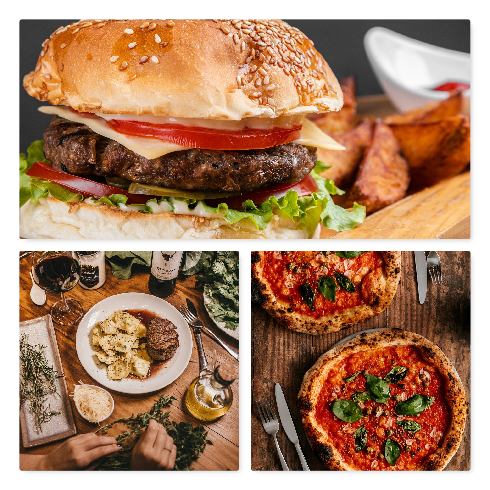 Collage image of Hammburger, Pizza