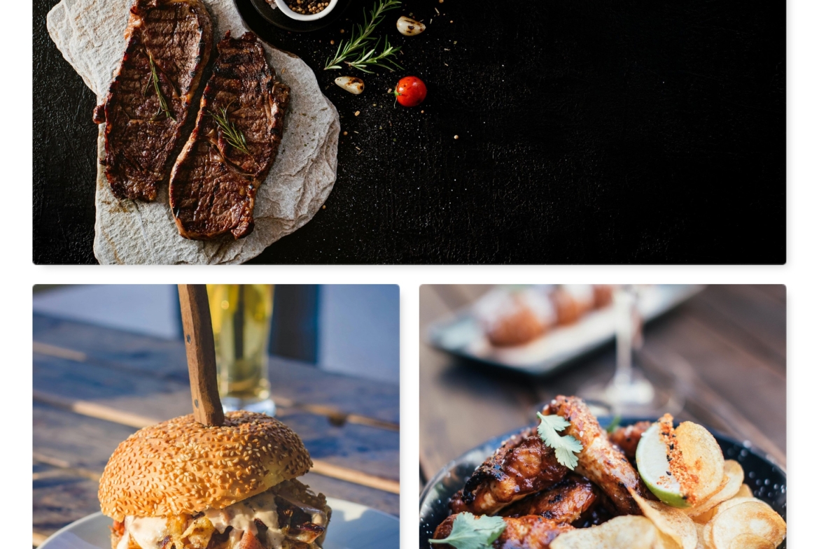Collage image of fast foods and staeks