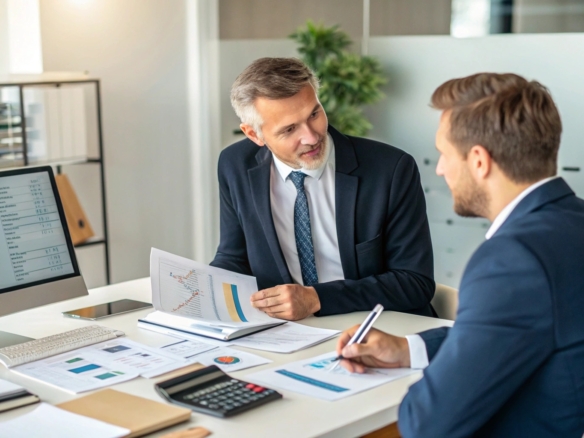 Professionellt affärsmöte om franchise-försäljning och värdering med franchiseavtal och finansiella dokument - Franchisetagare som vill sälja 2025 från Mäklarjouren