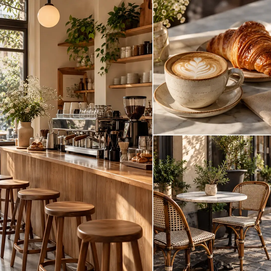 Café till salu i Göteborg – inspirationscollage med espressobar, kaffe och uteservering, objekt 1736
