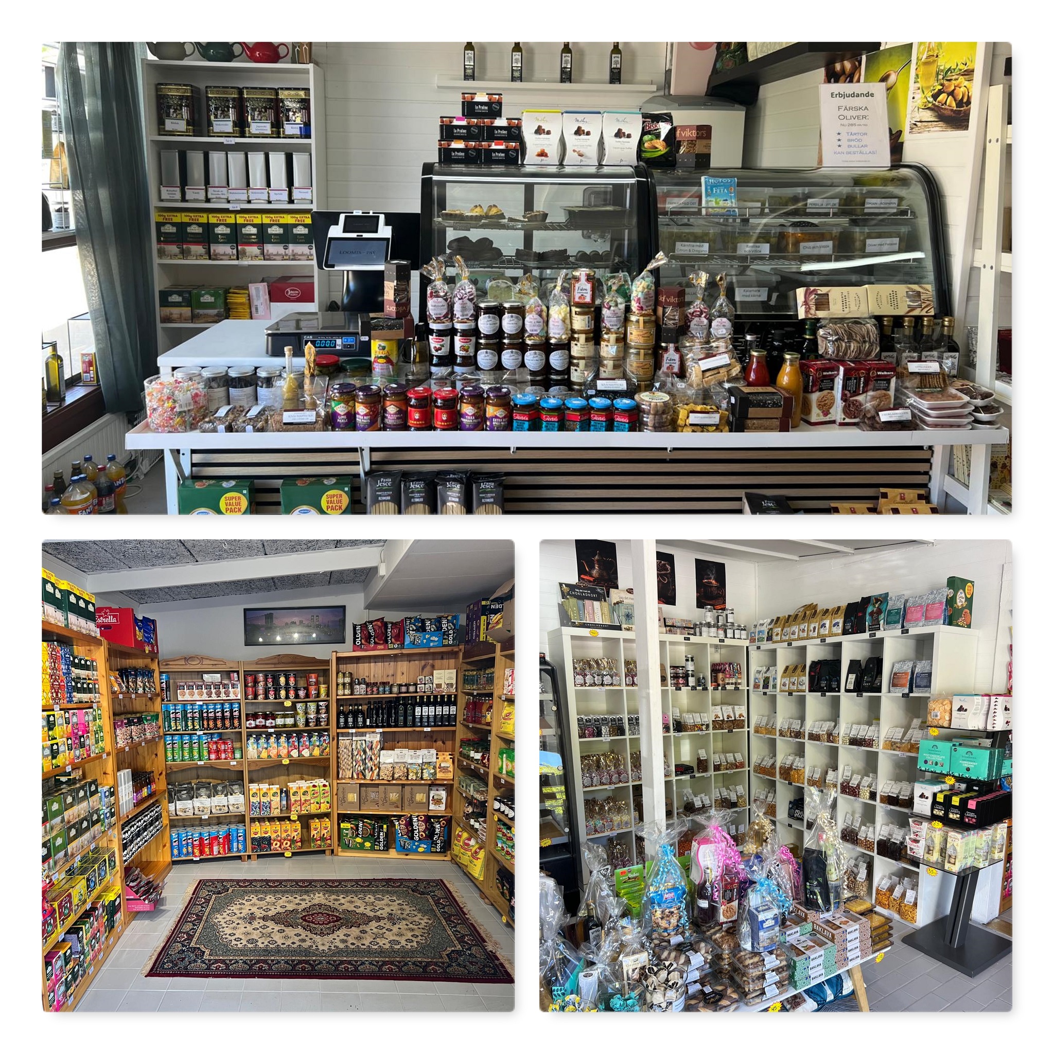 Delikatessbutik och presentbutik med exklusiva varor och stilren inredning